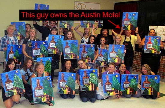 Painting the iconic Austin Motel sign at Painting With a Twist in Austin TX